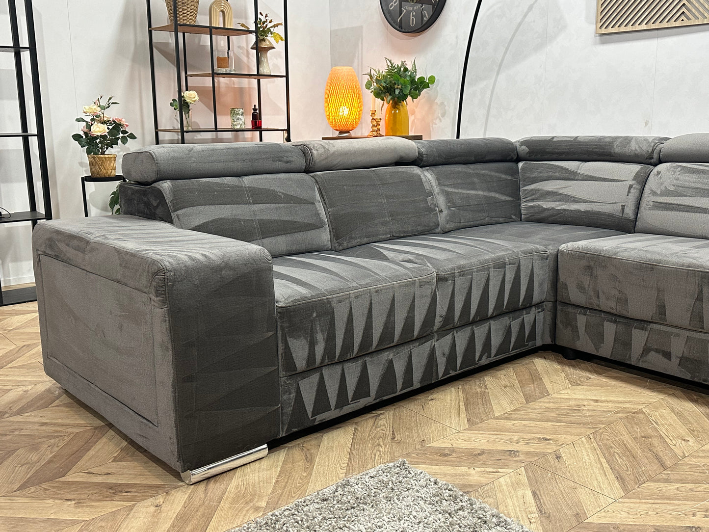 Grijze Velvet U Bank ~ Verstelbare Hoofdsteunen