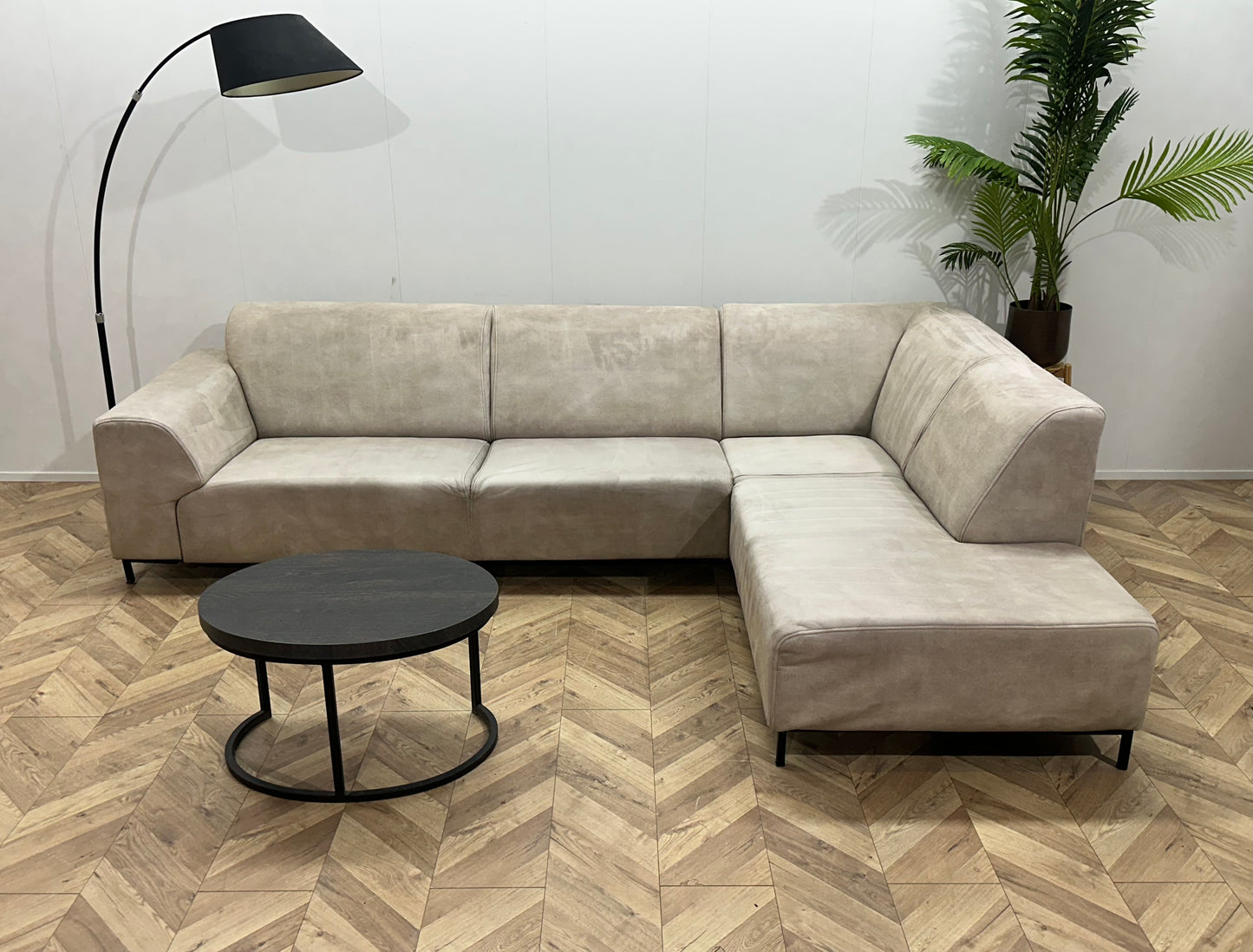 Crème Suède Stoffen Hoekbank ~ Inruilvoordeel