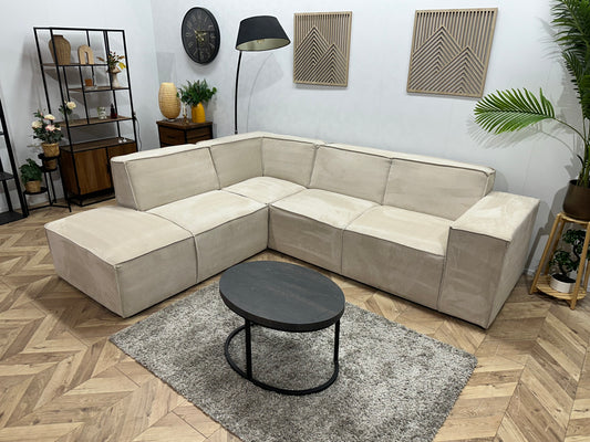 !Showroommodel! Crème Suède Stoffen Hoekbank