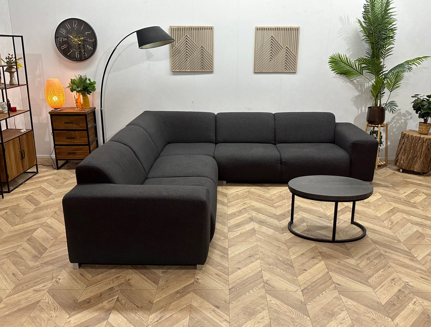 Antraciet Hoekbank ~ Vaste Kussens