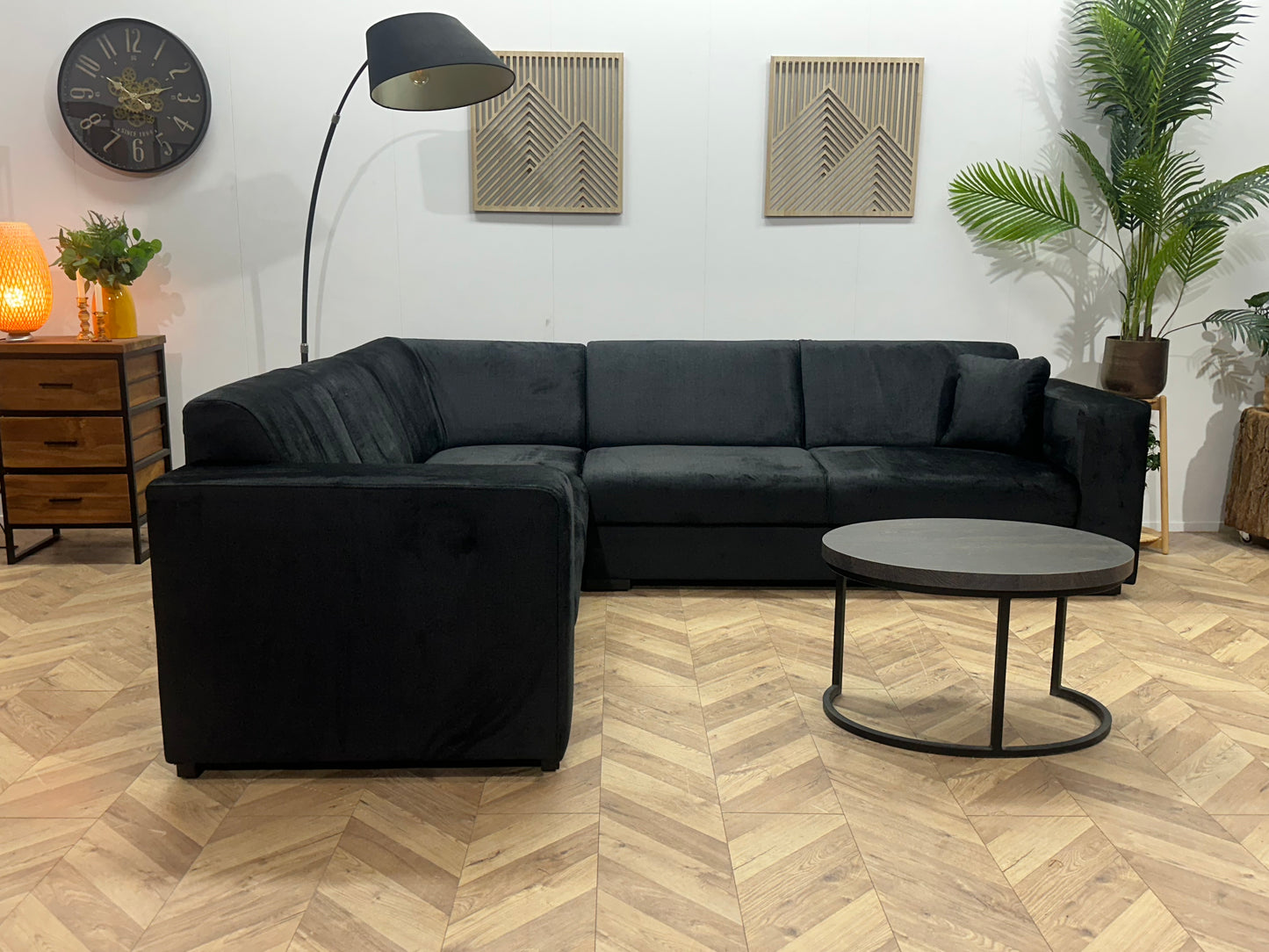 !Showroommodel! Zwarte Velvet Hoekbank