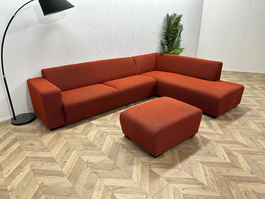 Bruin\Rode Montèl Hoekbank Inc Hocker ~ Vaste Kussens