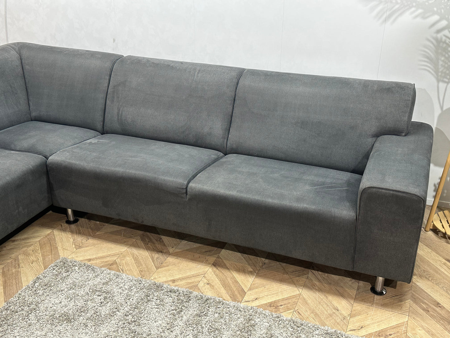 Antraciet Suède Stoffen Hoekbank ~ Vaste Kussens