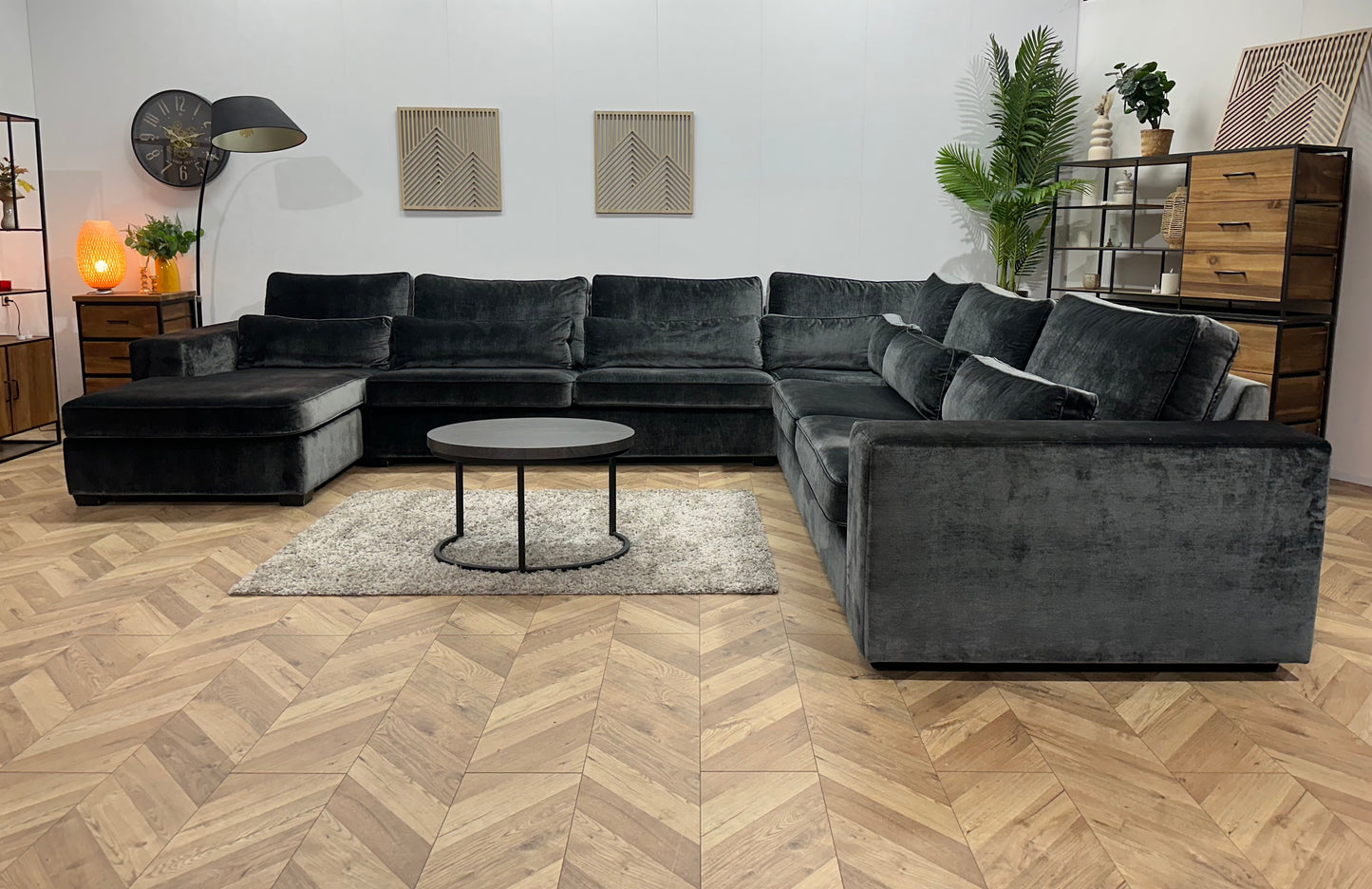 Antraciet Velvet Ruime U Bank ~ Losse Kussens Met Afneembare Hoezen