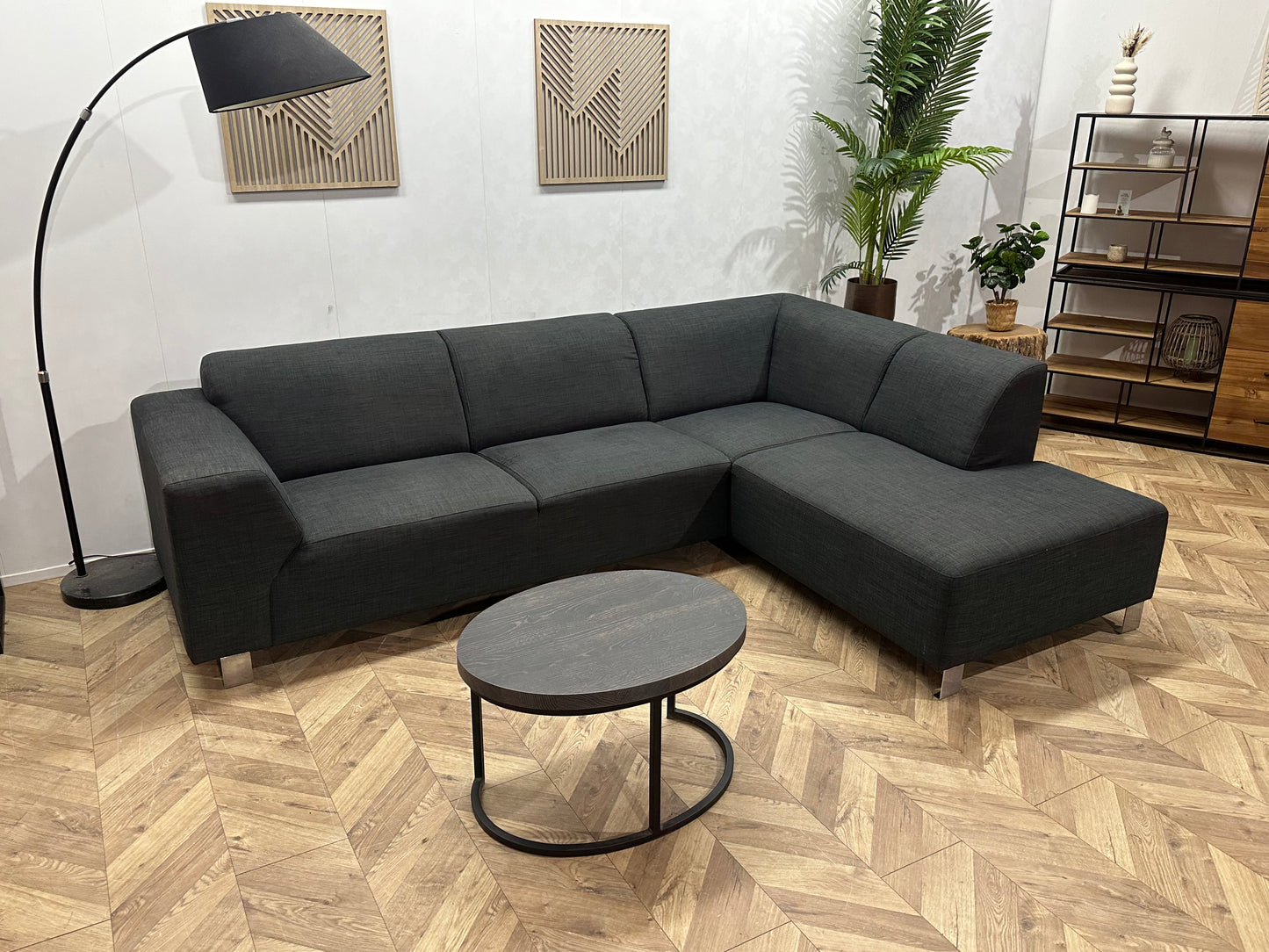 Antraciet Hoekbank ~ Vaste Kussens