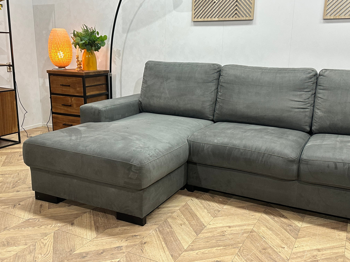 Antraciet Suède Stoffen U Bank ~ Losse Rugkussens Met Afneembare Hoezen