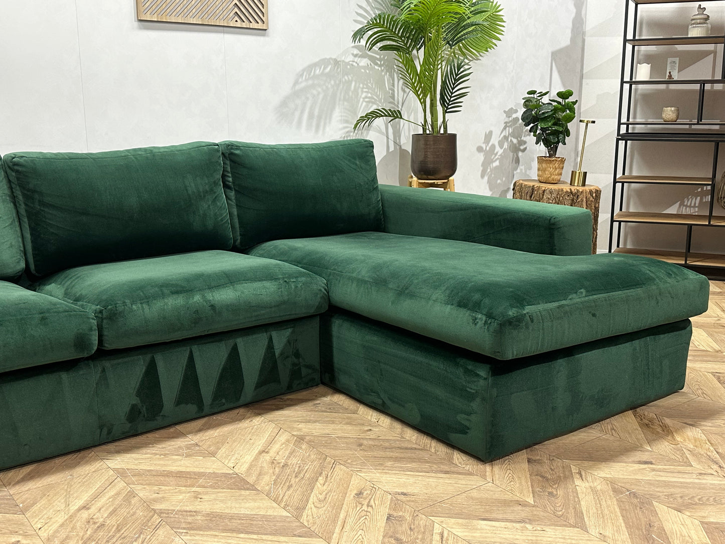 Groene Velvet Hoekbank ~ Losse Kussens Met Afneembare Hoezen