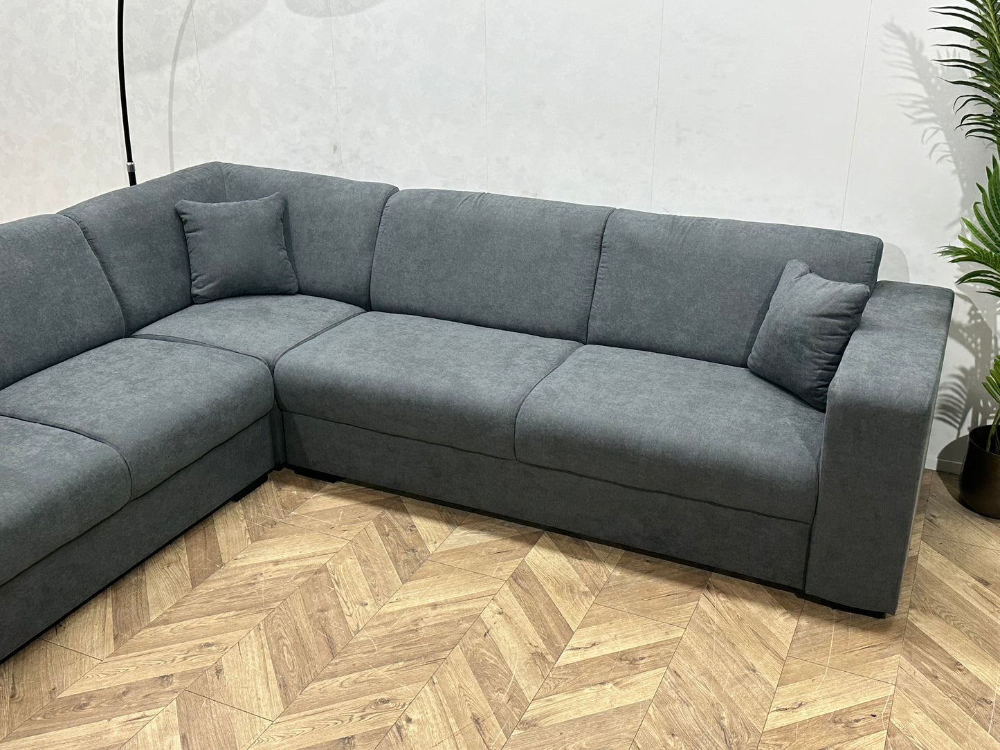 !Showroommodel! Antraciet Suède Stoffen Hoekbank