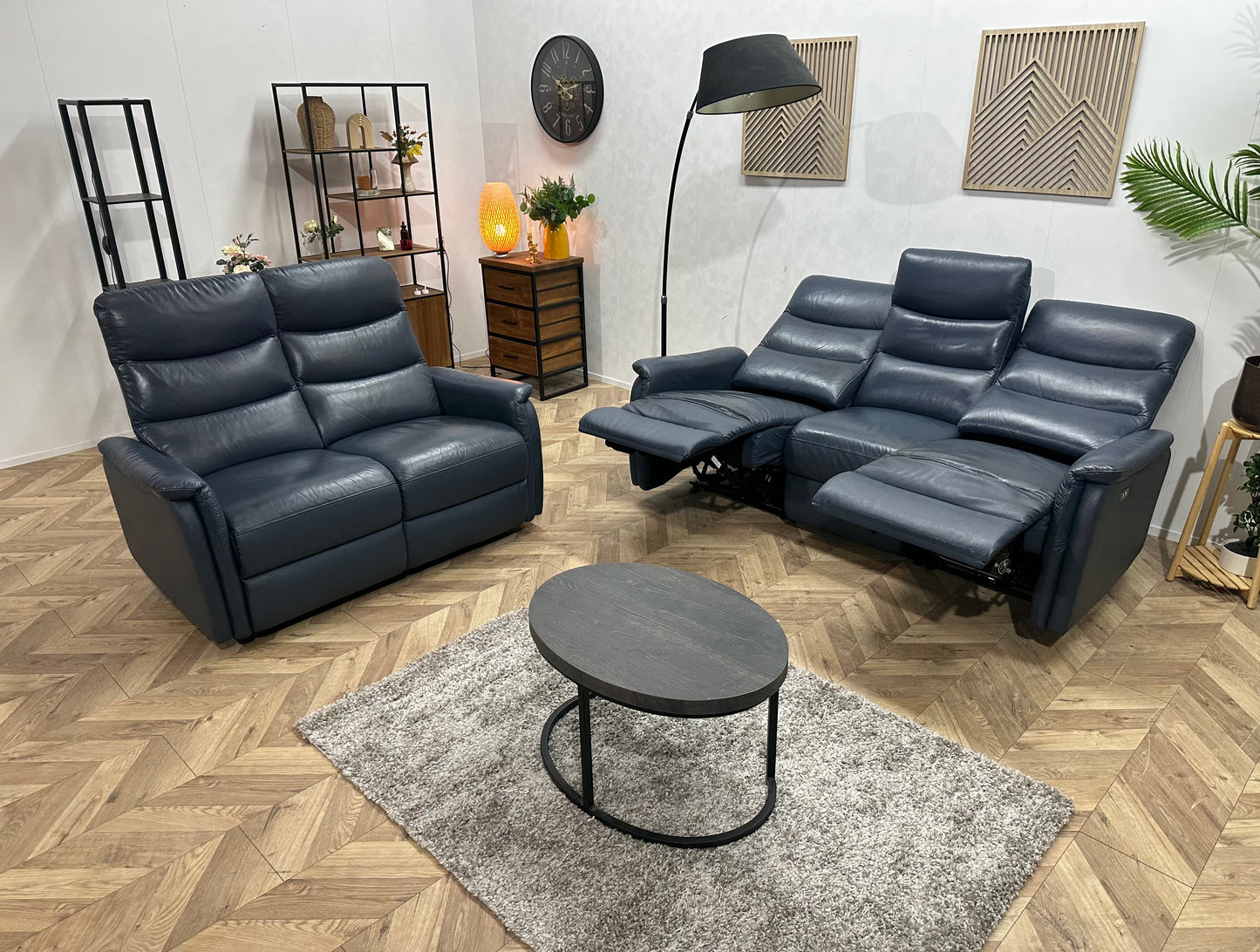 Donker Blauwe Echt Lederen Banken Set ~ Relaxfunctie