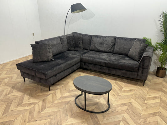 Antraciet Velvet Hoekbank ~ Losse Kussens Met Afneembare Hoezen