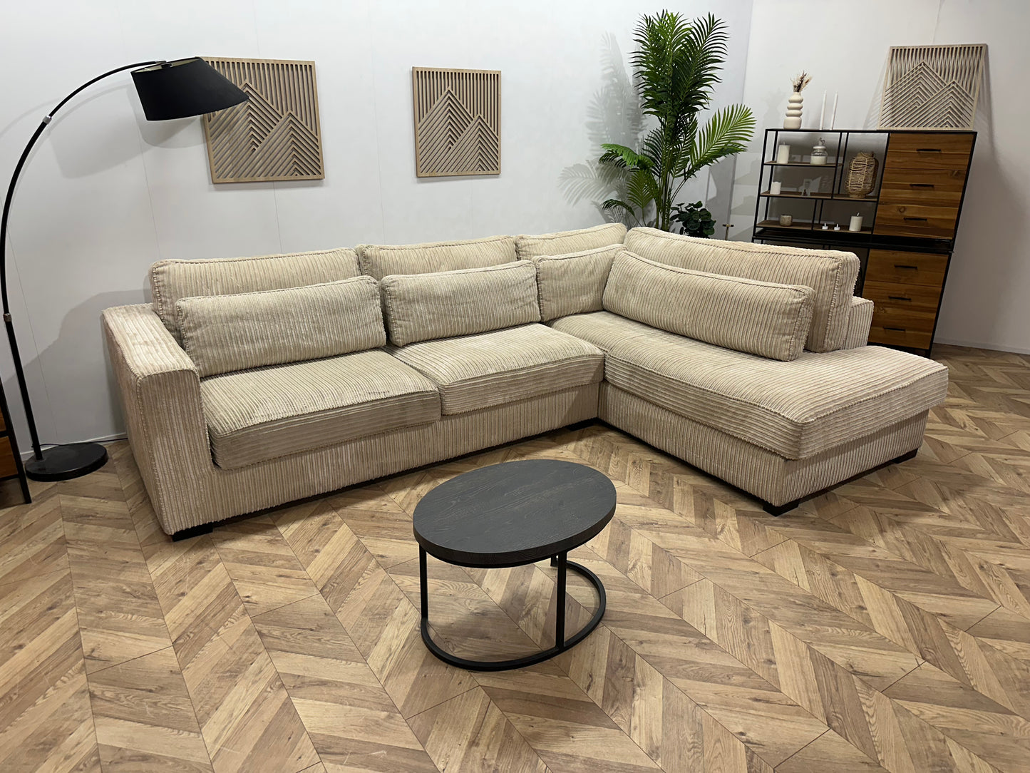 Crème Ribstof Hoekbank ~ Nieuwstaat