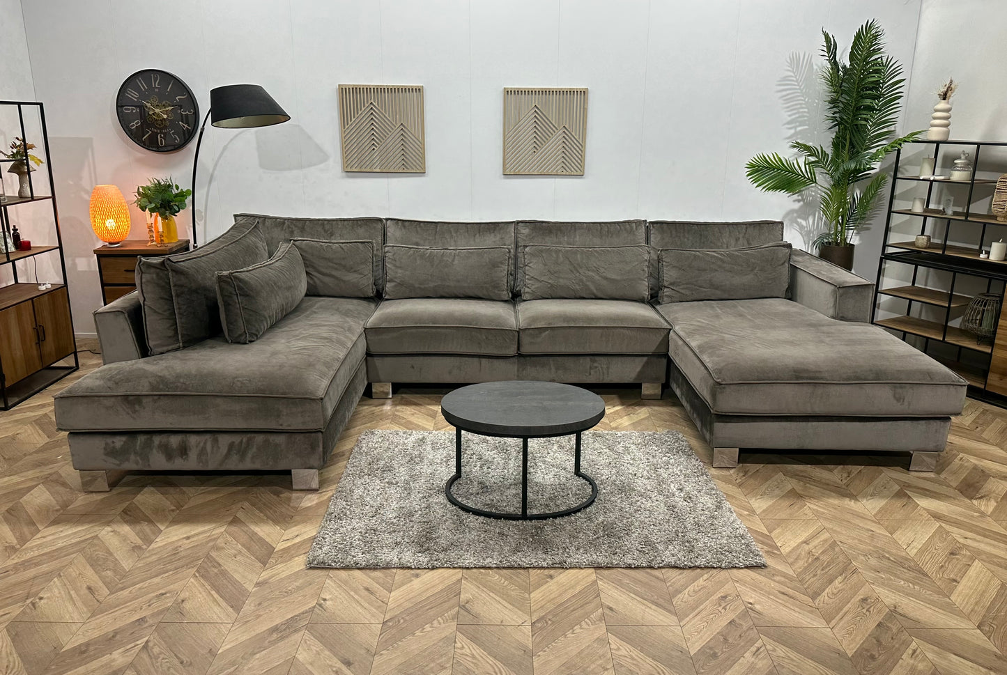 Antraciet Velvet U Bank ~ Losse Kussens Met Afneembare Hoezen