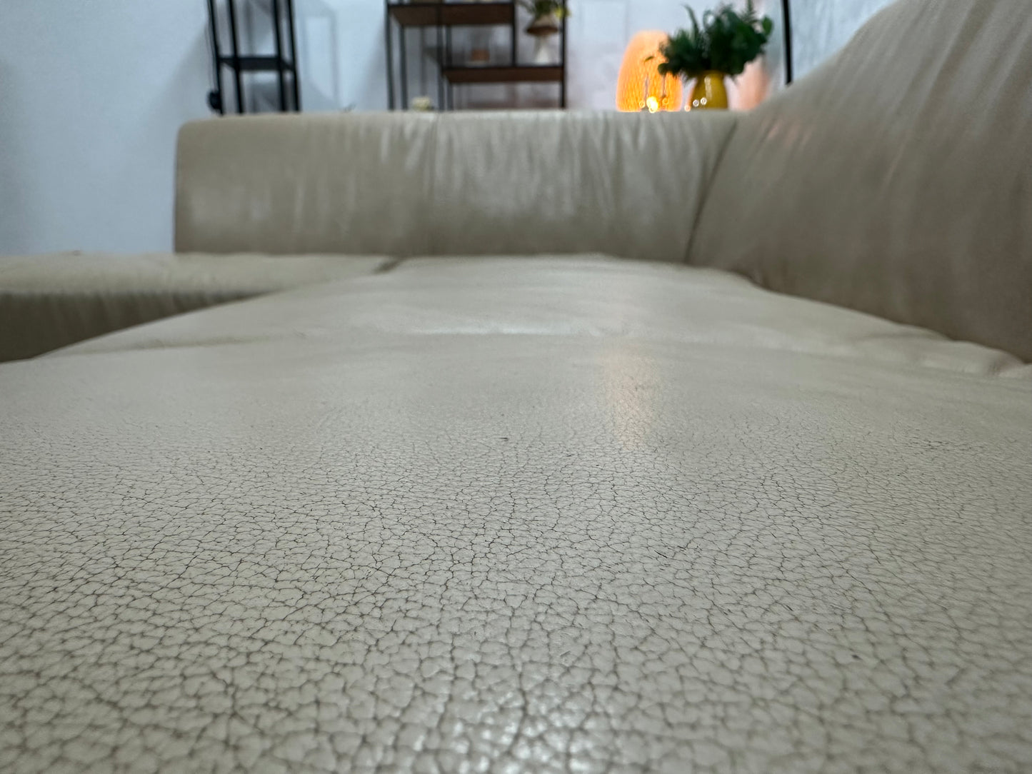 Goossens Crème Echt Lederen Hoekbank ~ Vaste Kussens