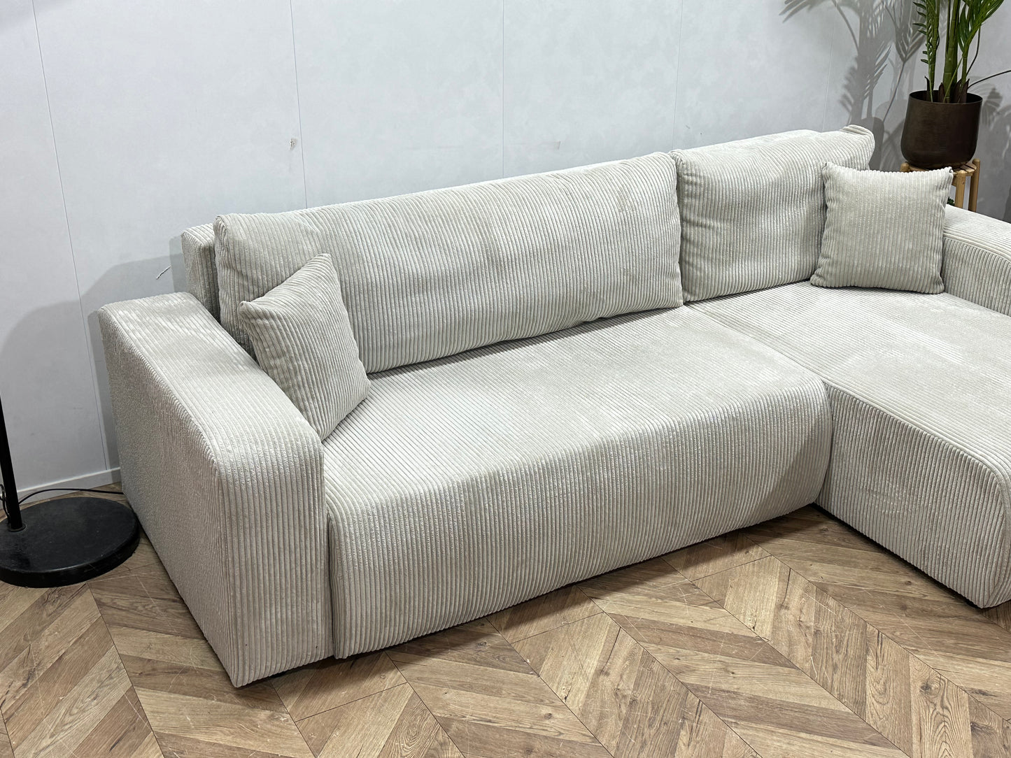 !Showroommodel! Witte Ribstof Hoekbank