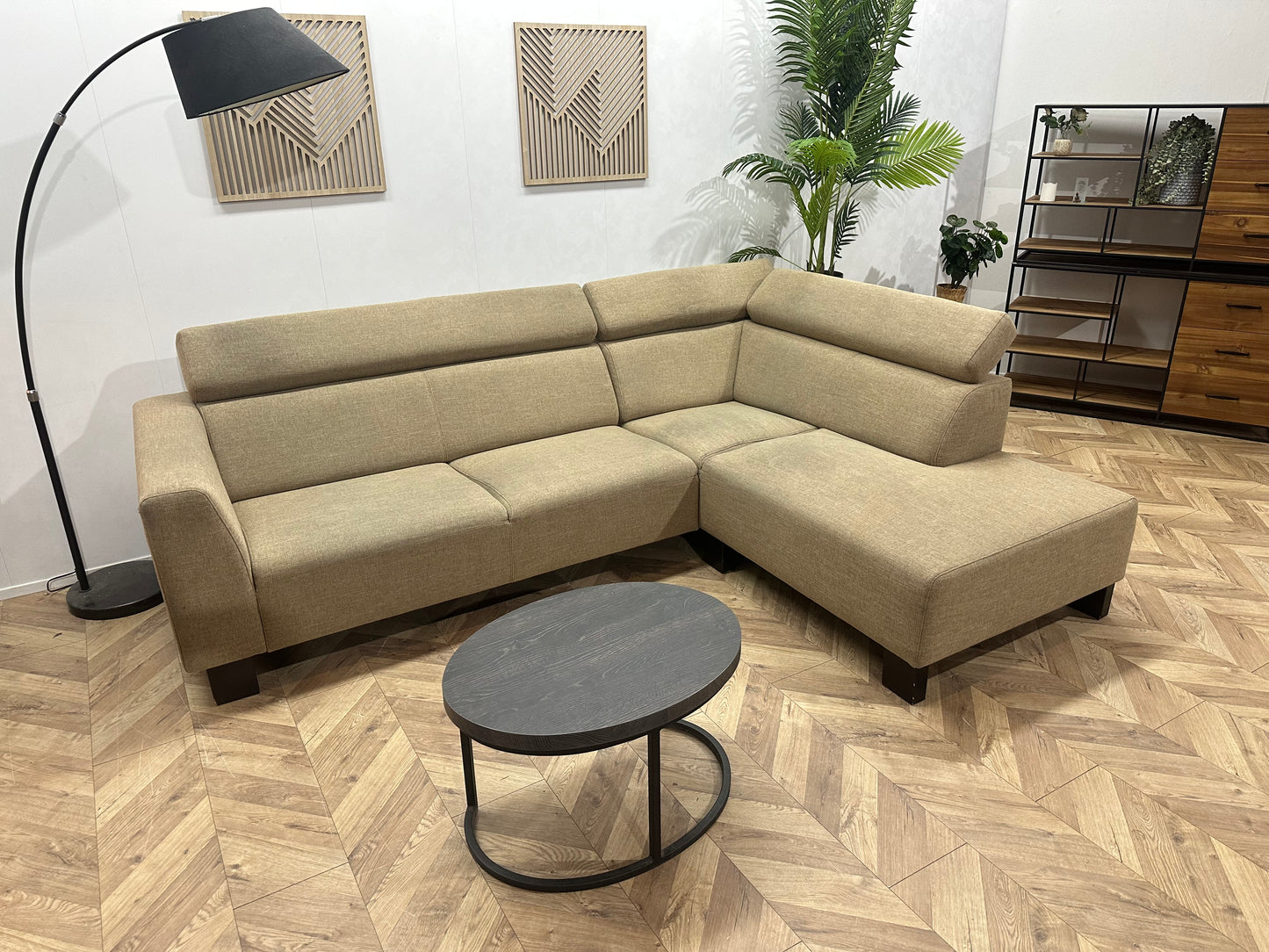 Beige Hoekbank ~ Verstelbare Hoofdsteunen