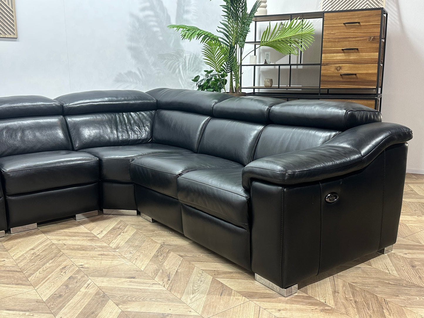 Zwart Echt Lederen Ruime Hoekbank ~ Relaxfunctie ~ Kleine Opbergruimte ~ Verstelbare Hoofdsteunen