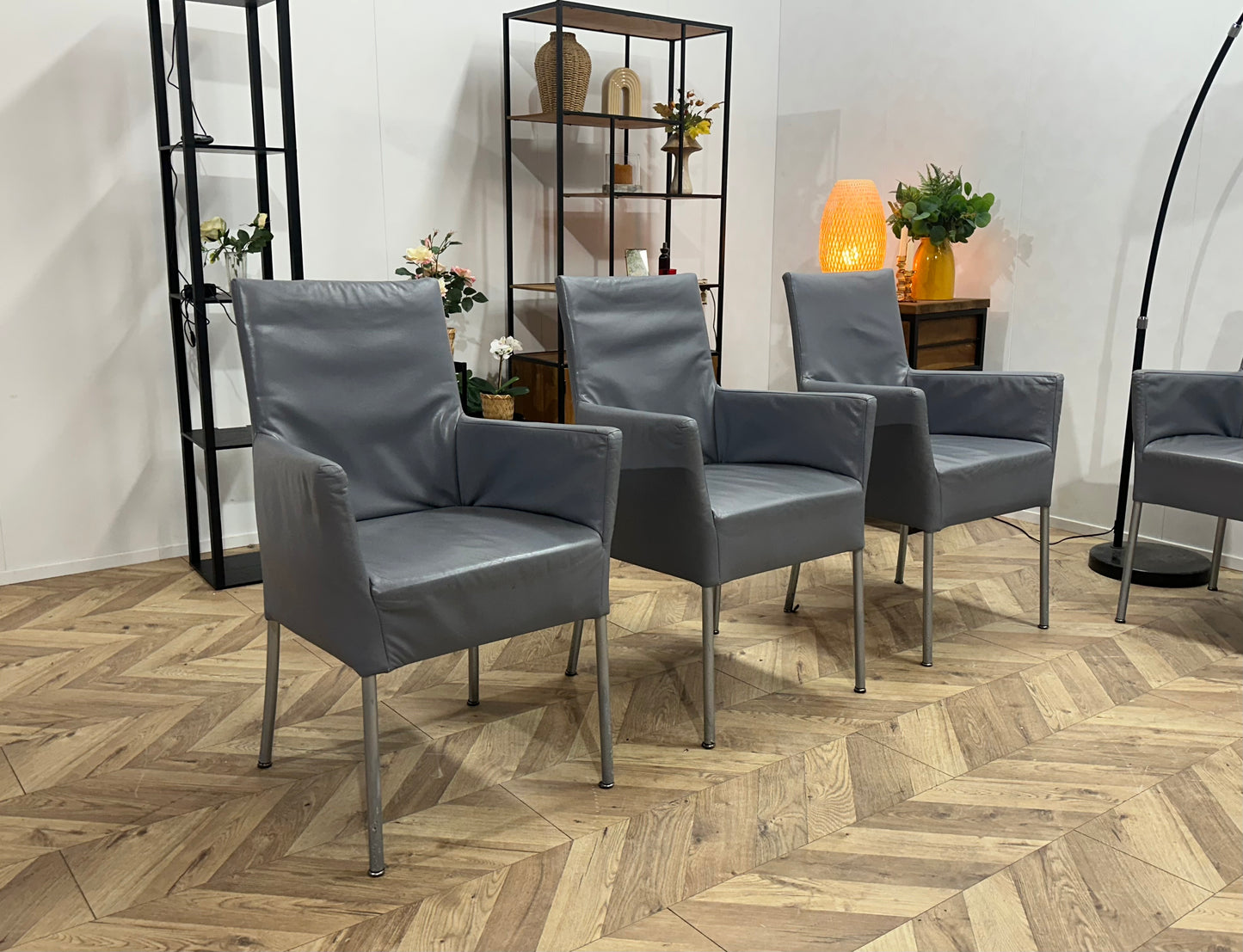 Grijze Echt Lederen Stoelen Set