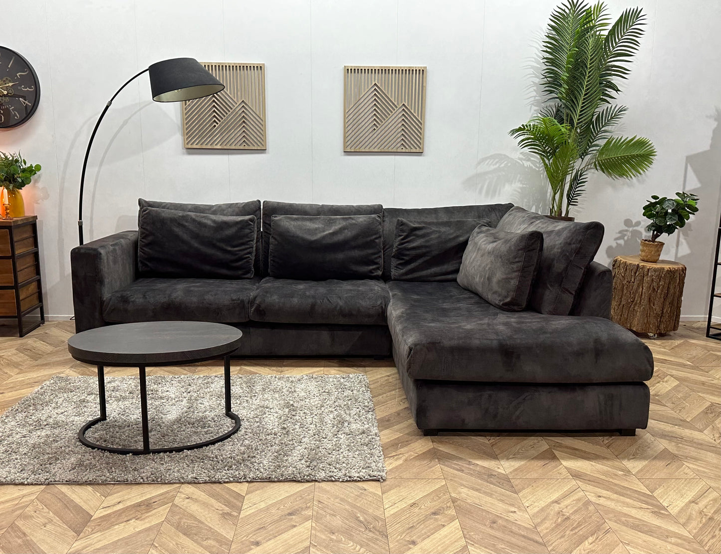 Antraciet Velvet Hoekbank ~ Losse Kussens Met Afneembare Hoezen