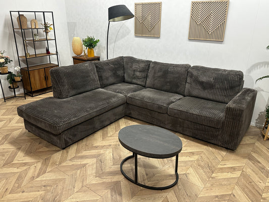 Grijze Ribstof Hoekbank ~ Losse Kussens Met Afneembare Hoezen