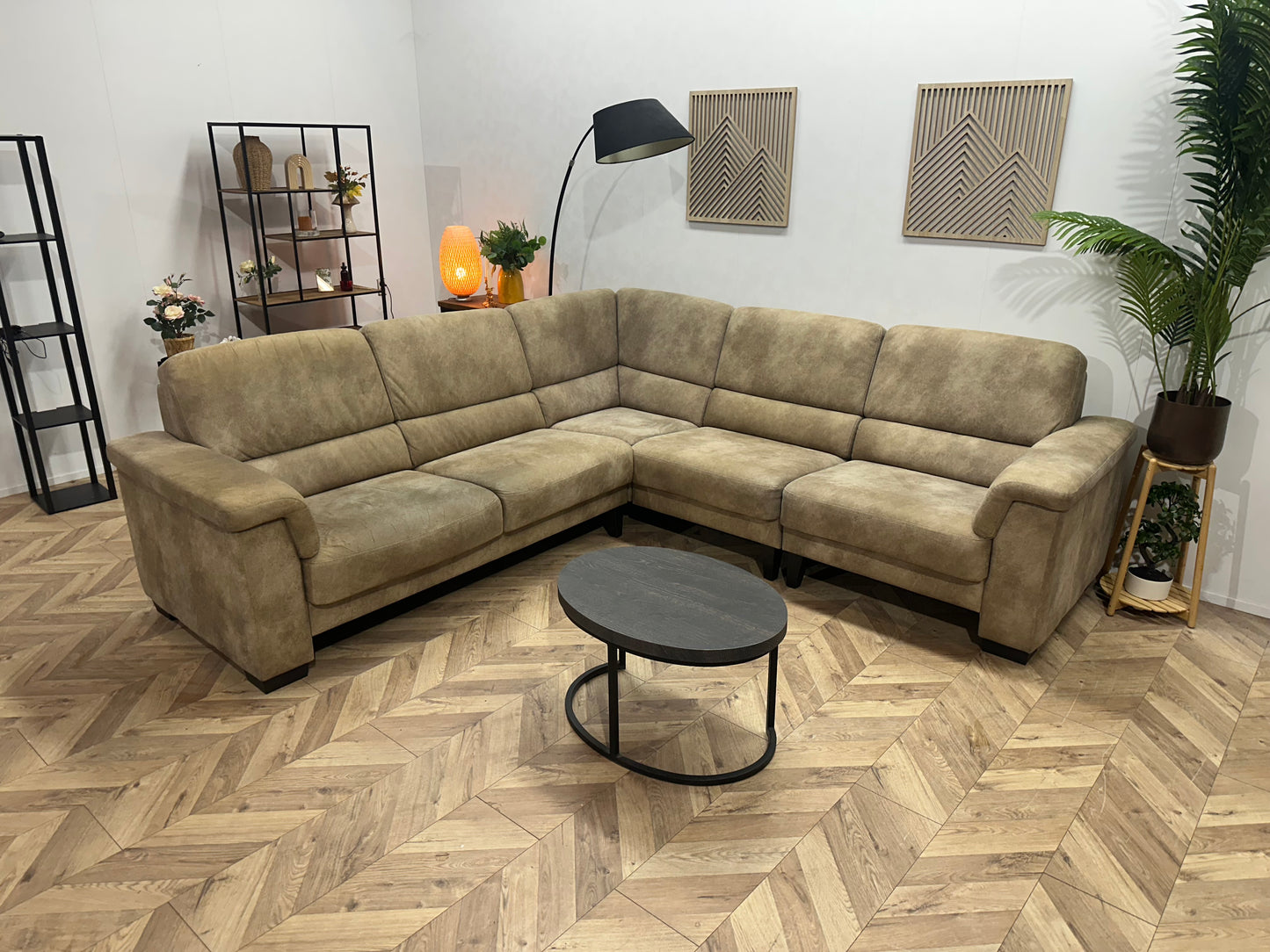 Beige Suède Stoffen Hoekbank ~ Inruilvoordeel