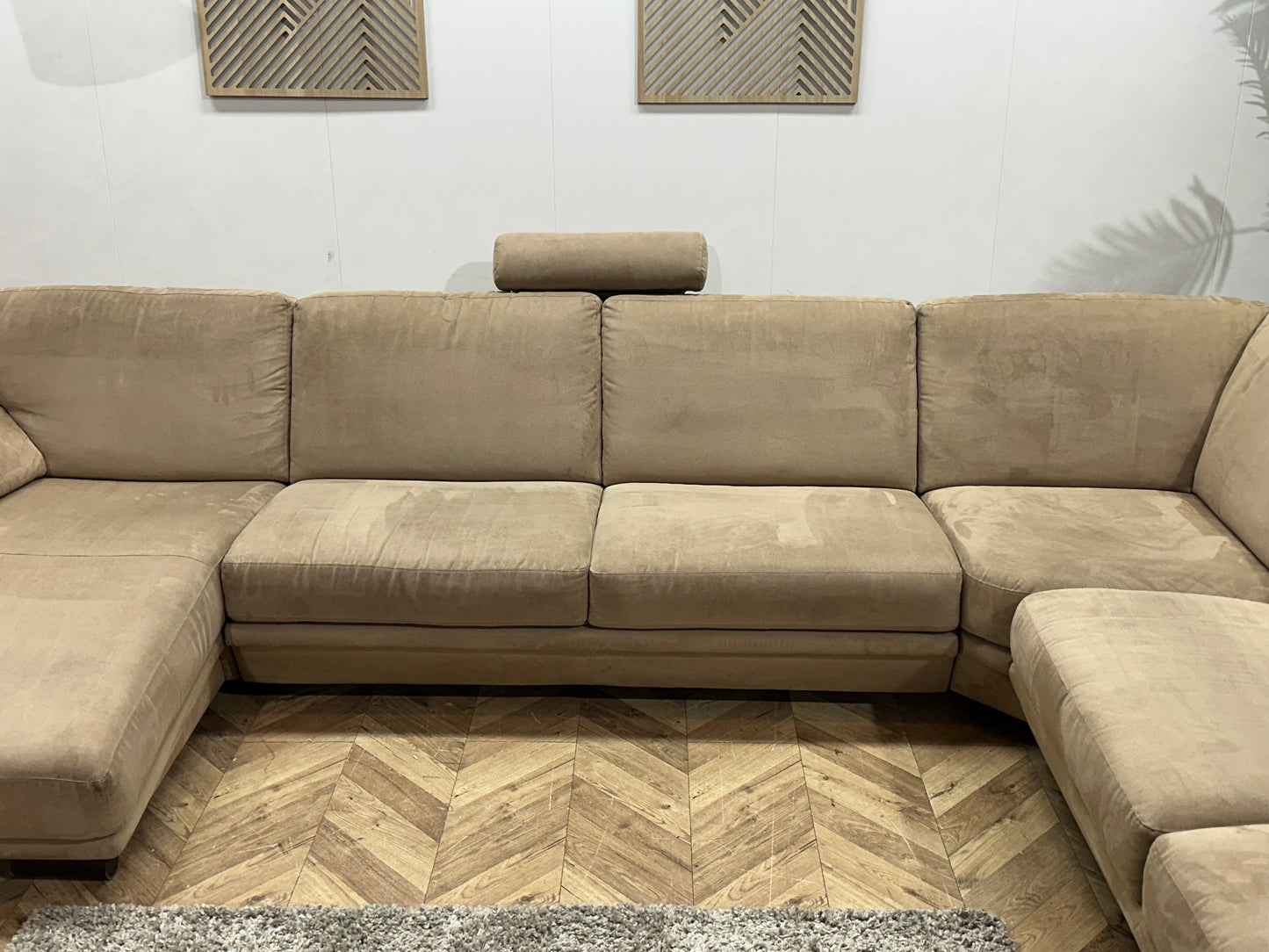 UrbanSofa Beige Velvet Design U Bank ~ Vaste Kussens