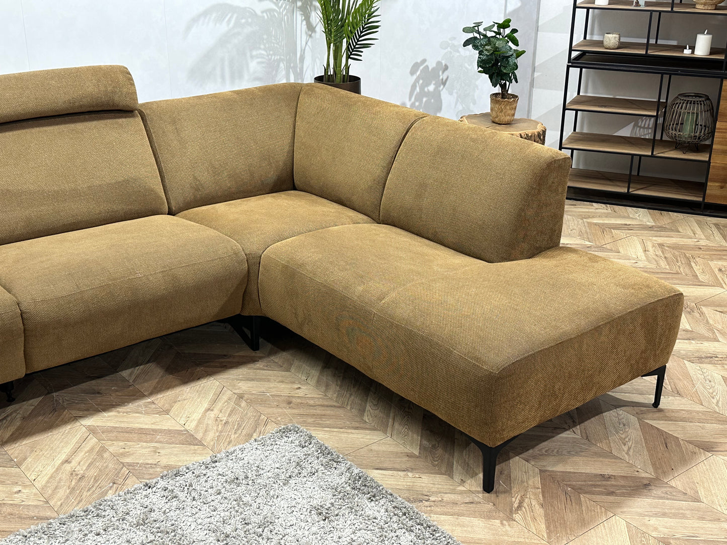 Bruine Suède Stoffen Hoekbank ~ Elektrisch Verstelbaar