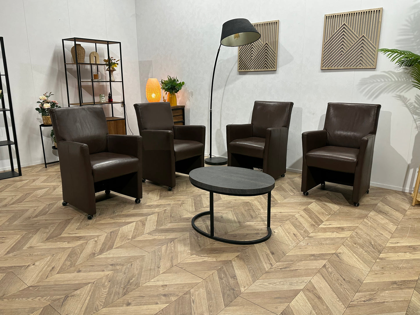 Bruine Echt Lederen Stoelen Set