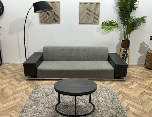 Licht Grijze/Antraciet Stoffen/Echt Lederen Design 2.5-Zits Bank ~ Vaste Kussens