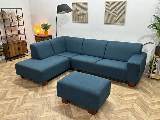 Blauwe Hoekbank Inc Hocker ~ Vaste Kussens