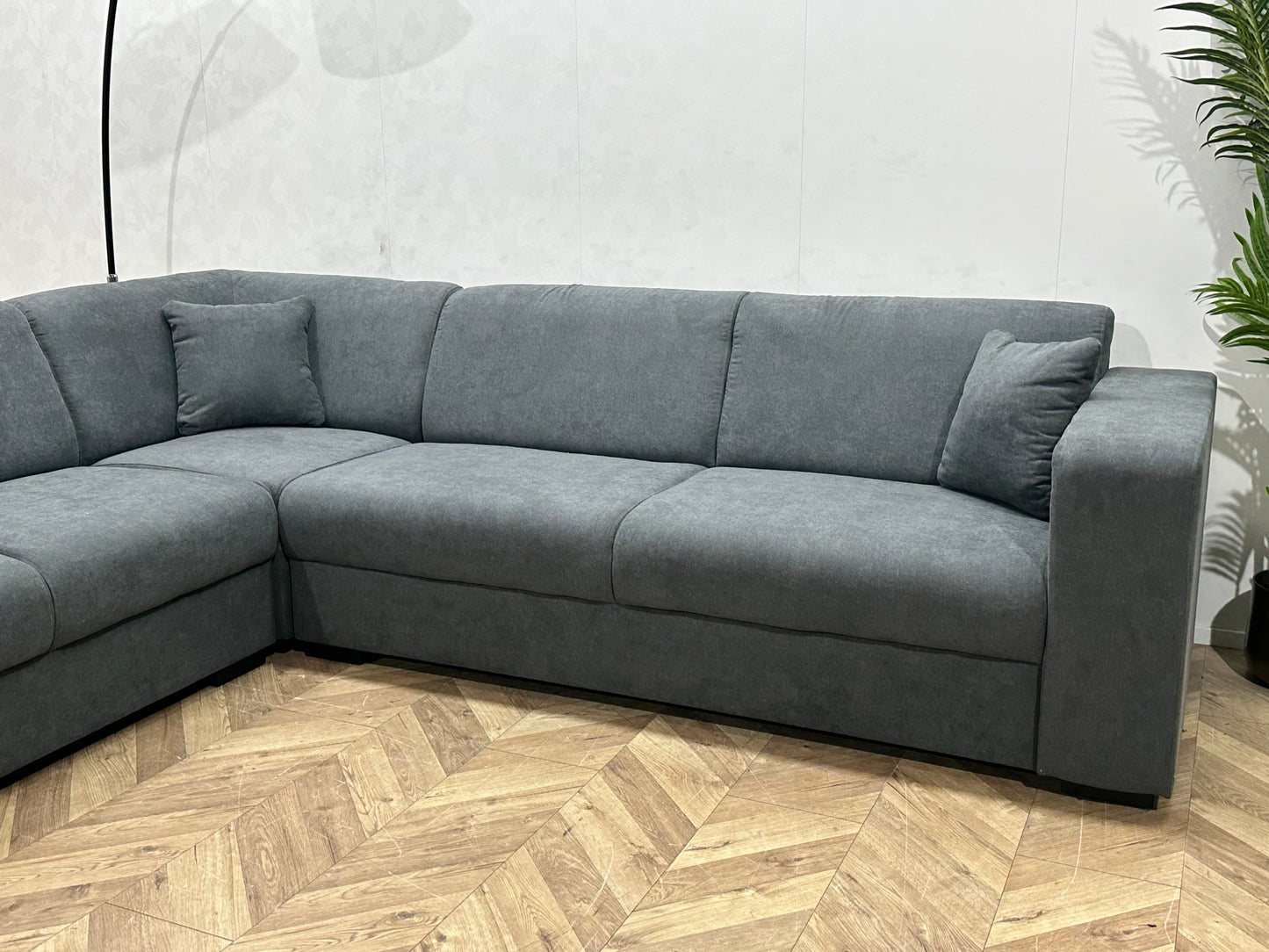 !Showroommodel! Antraciet Suède Stoffen Hoekbank