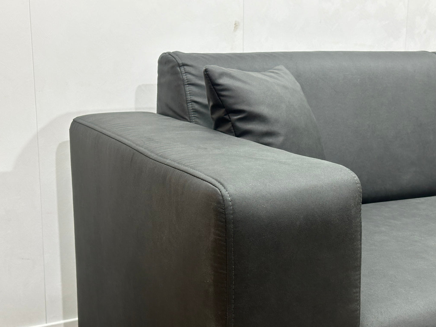 !Showroommodel! Antraciet/Grijze Suède Lederen/Velvet Hoekbank