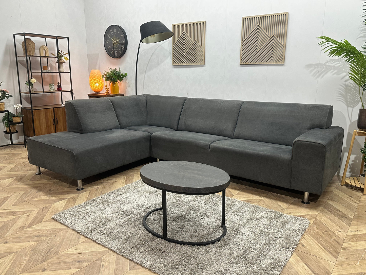 Antraciet Suède Stoffen Hoekbank ~ Vaste Kussens
