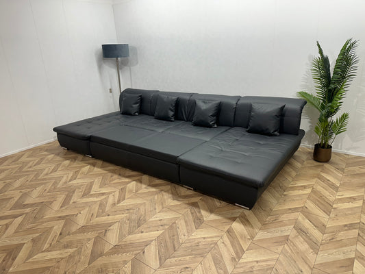 Donker Blauwe Lederen U Bank ~ Slaapfunctie