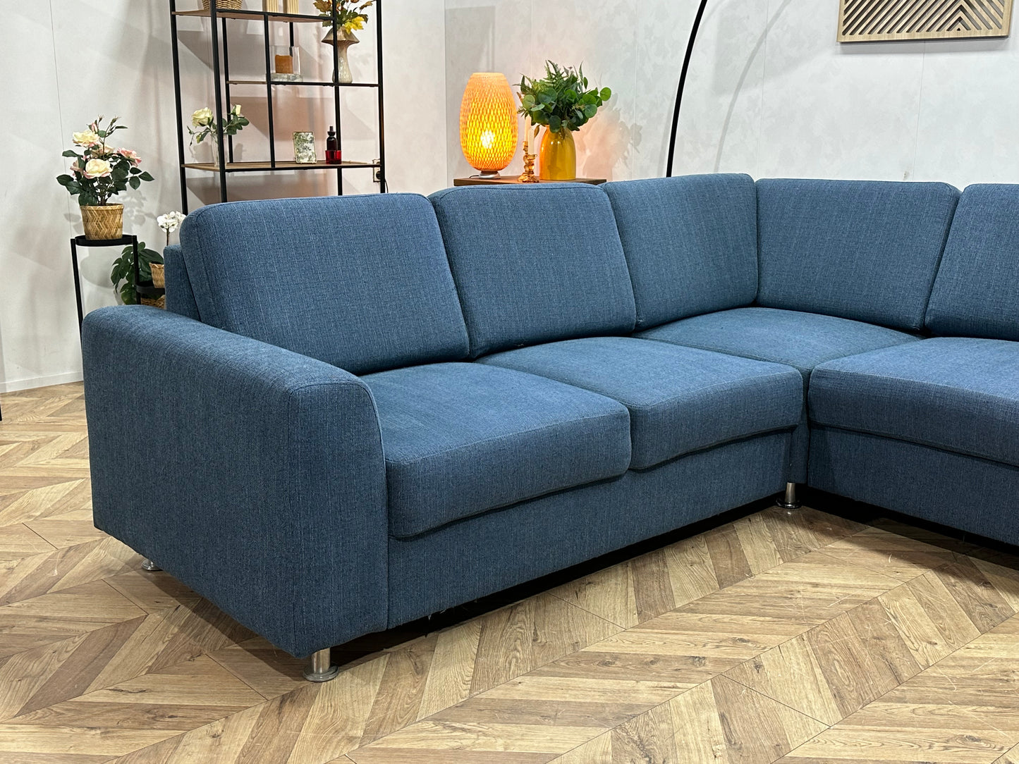 Blauwe Hoekbank Inc Hocker ~ Losse Rugkussens Met Afneembare Hoezen