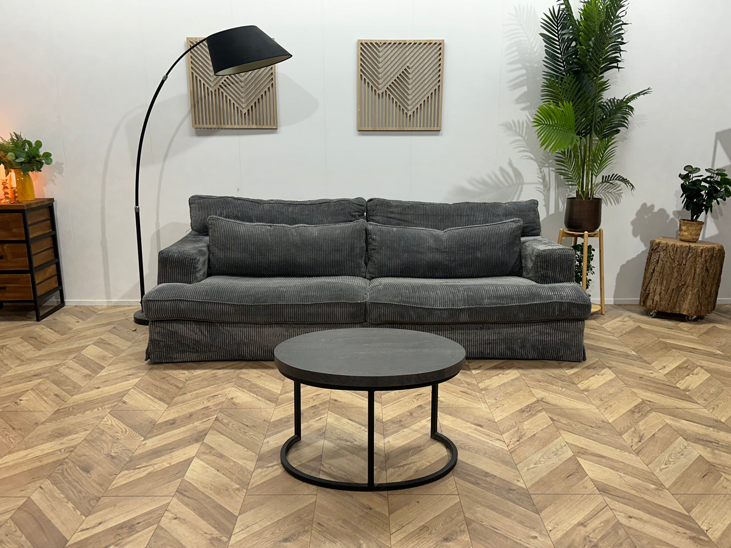 Grijze Ribstof 2.5-Zits Bank ~ Losse Kussens Met Afneembare Hoezen