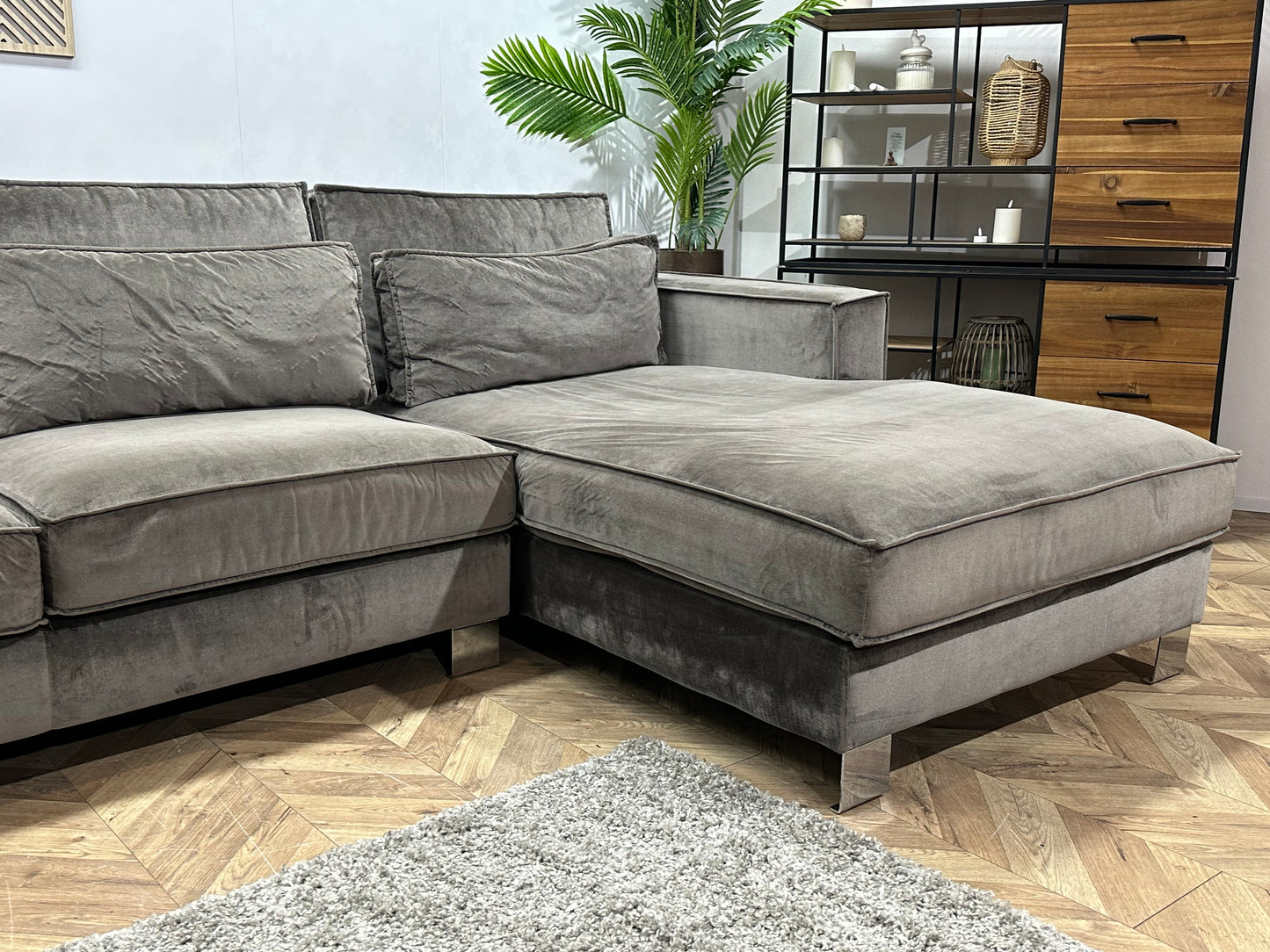 Antraciet Velvet U Bank ~ Losse Kussens Met Afneembare Hoezen