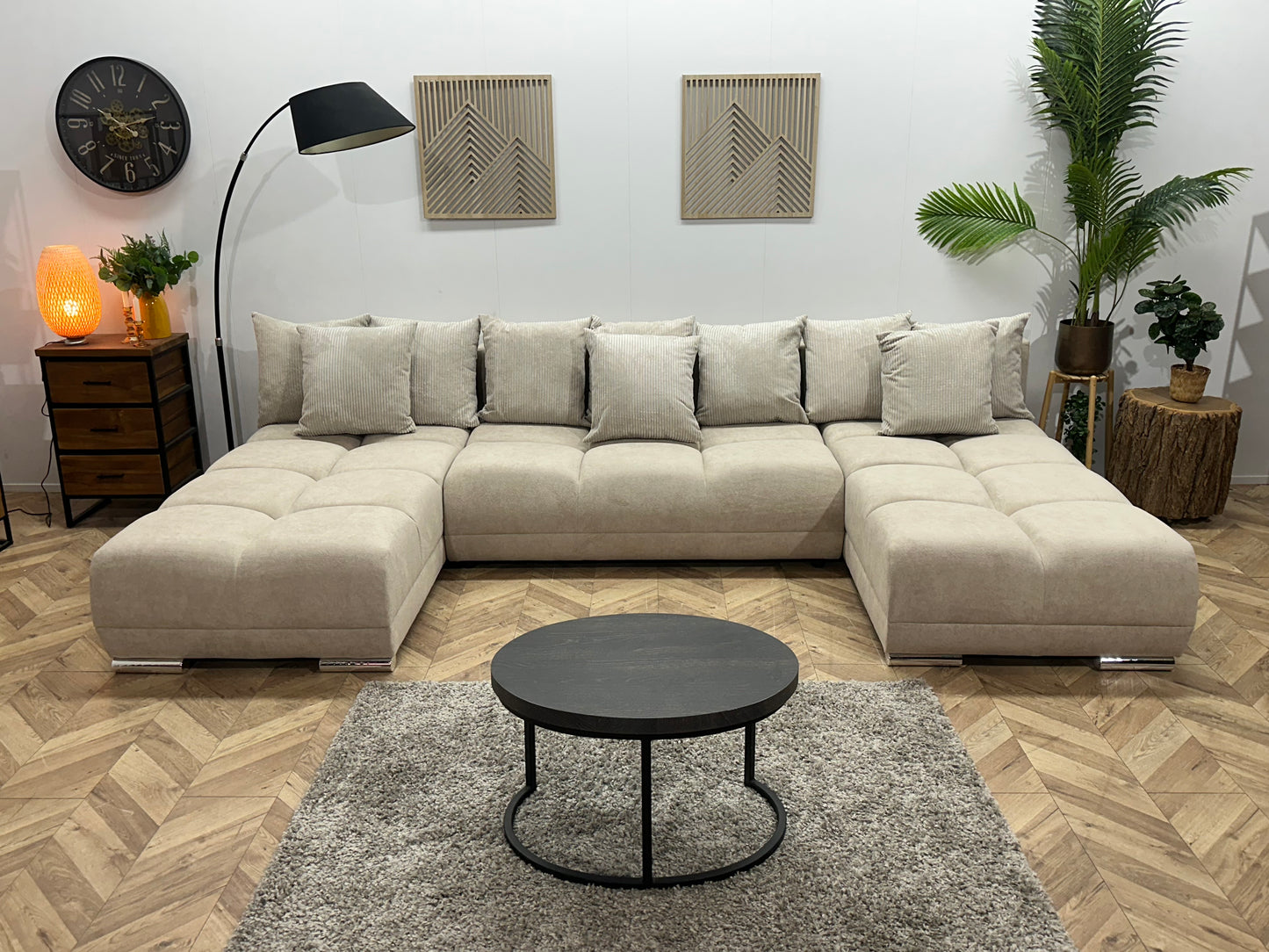 !Showroommodel! Crème Velvet U Bank ~ Losse Ribstof Rugkussens