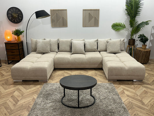 !Showroommodel! Crème Velvet U Bank ~ Losse Ribstof Rugkussens