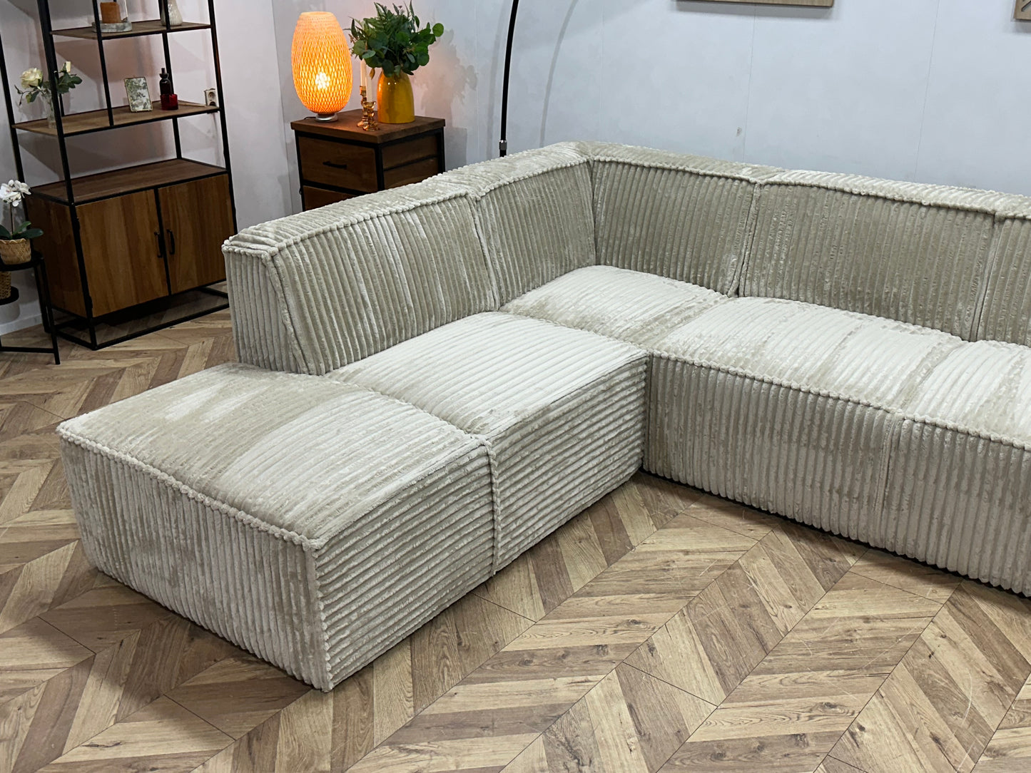 !Showroommodel! Crème Ribstof Hoekbank