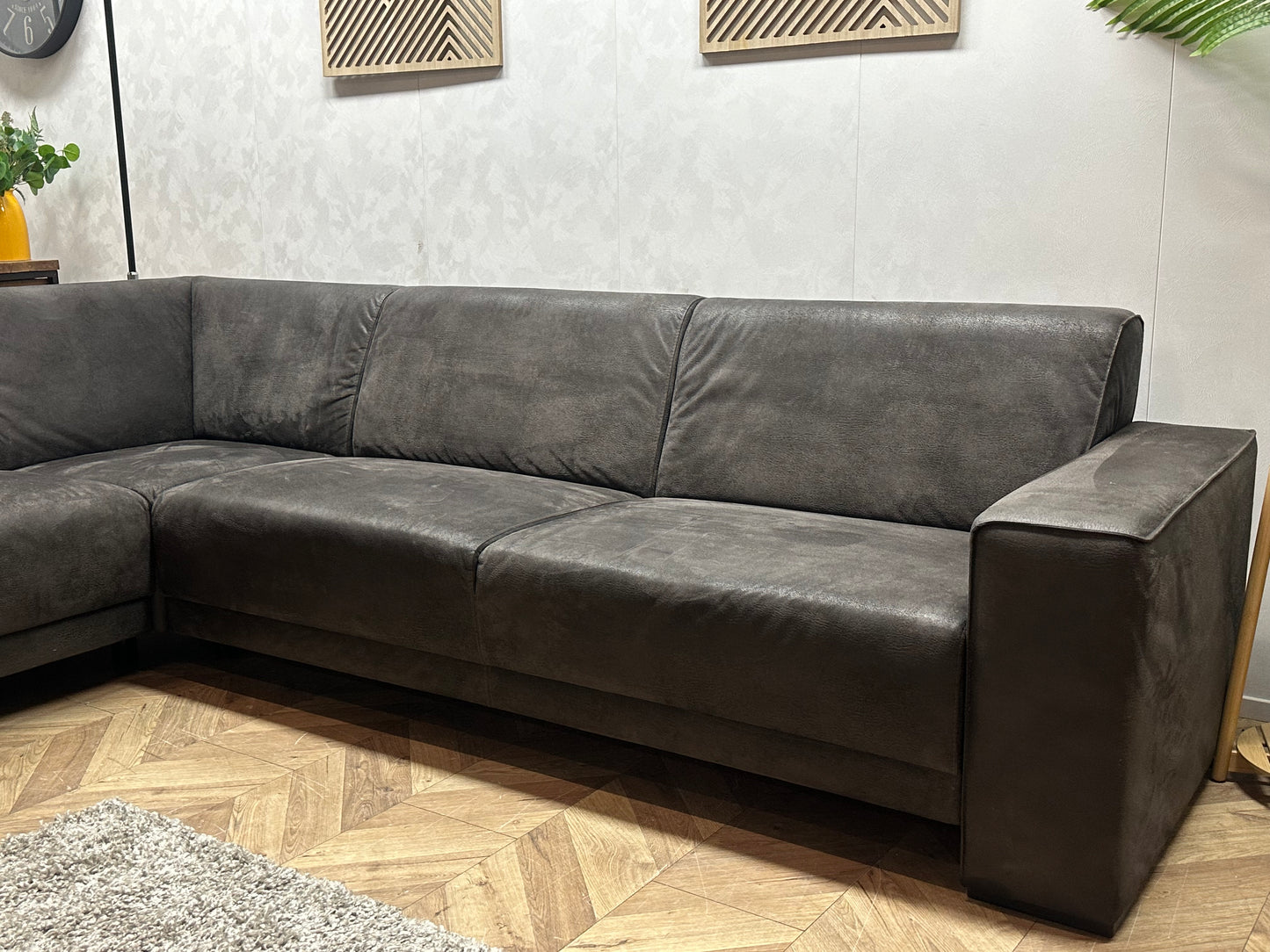 Antraciet Suède Stoffen Hoekbank ~ Vaste Kussens