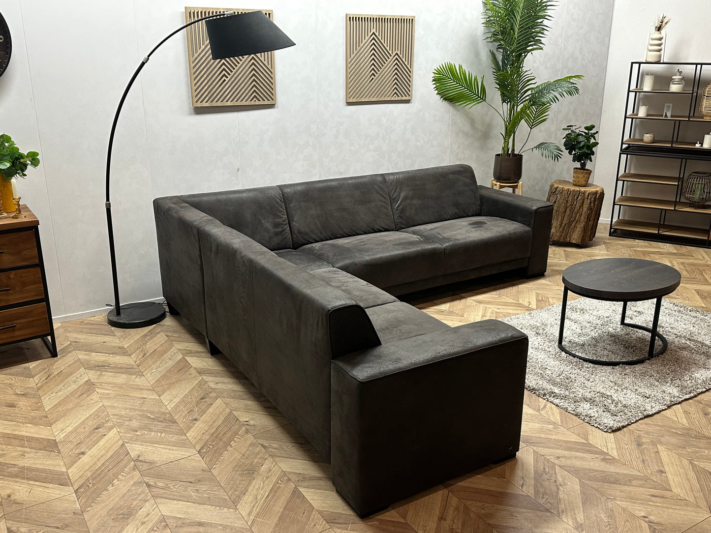 Antraciet Suède Stoffen Hoekbank ~ Vaste Kussens