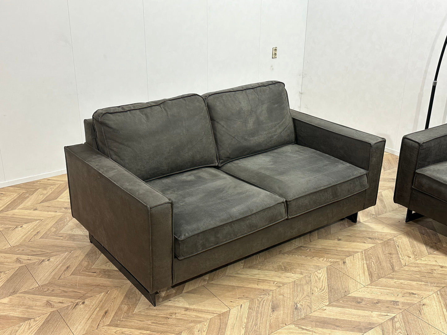 Antraciet Suède Stoffen Banken Set ~ Losse Kussens Met Afneembare Hoezen