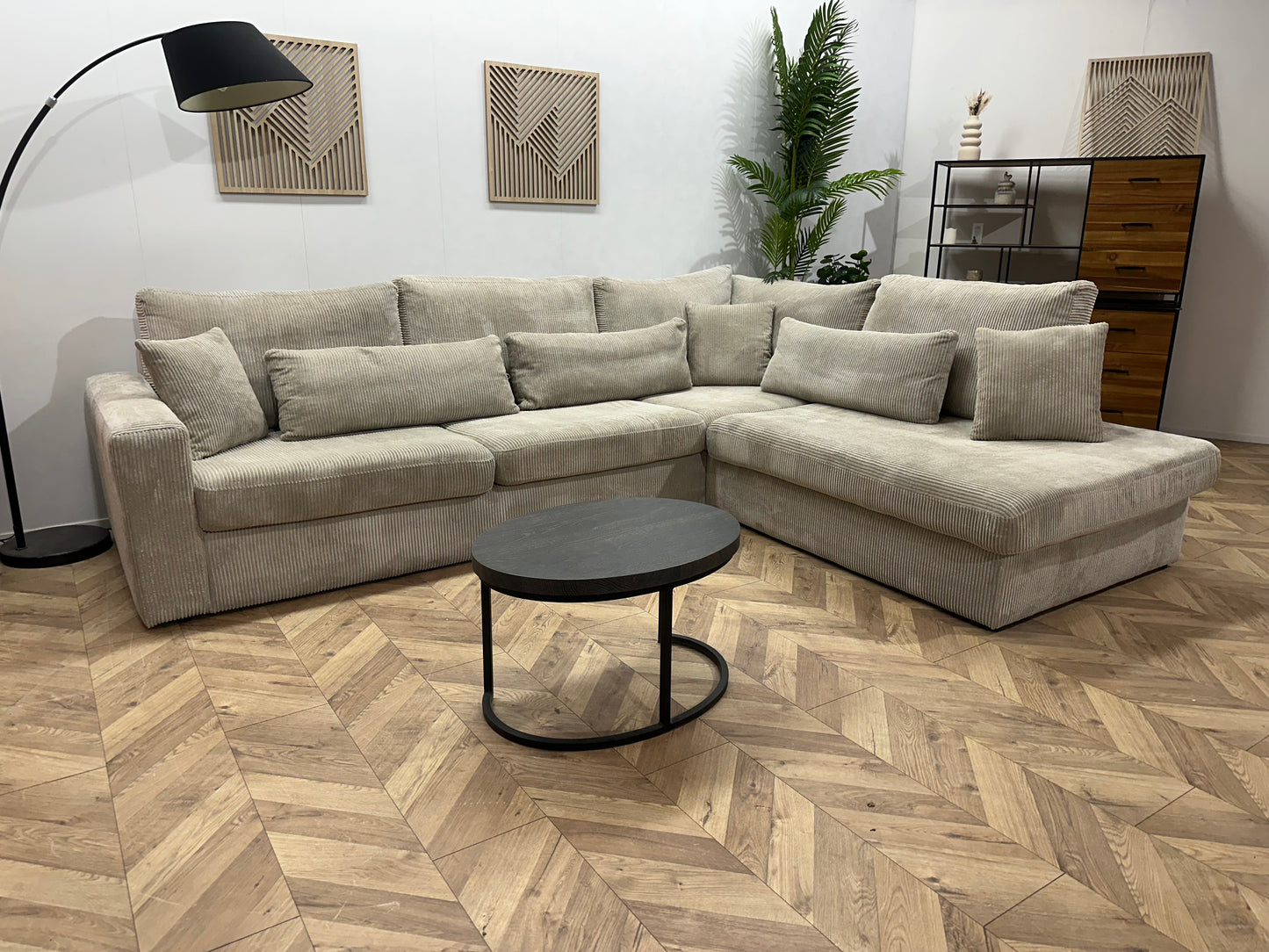 Crème Ribstof Hoekbank ~ Losse Kussens Met Afneembare Hoezen