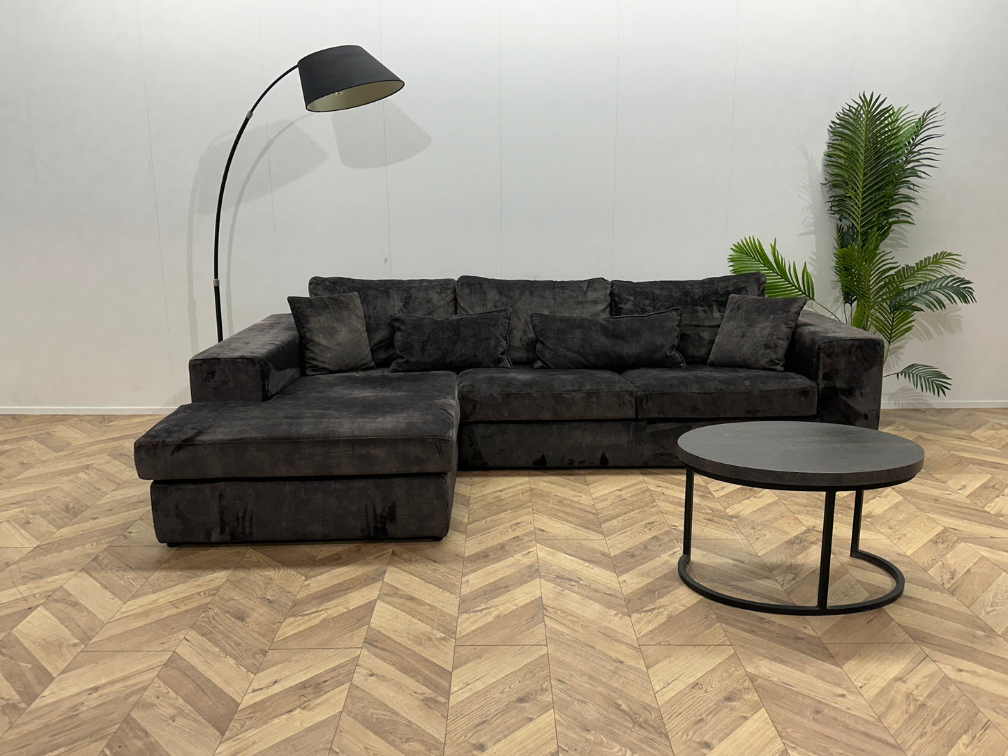 Antraciet Velvet Hoekbank ~ Losse Kussens Met Afneembare Hoezen