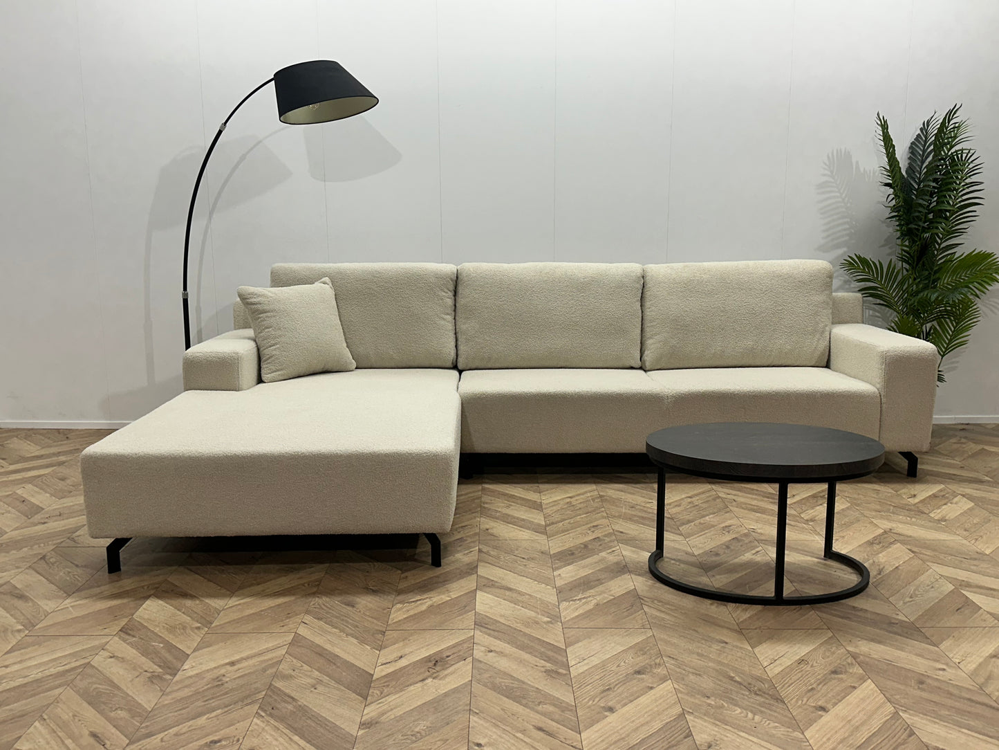 !Showroommodel! Witte Bouclé Stoffen Hoekbank