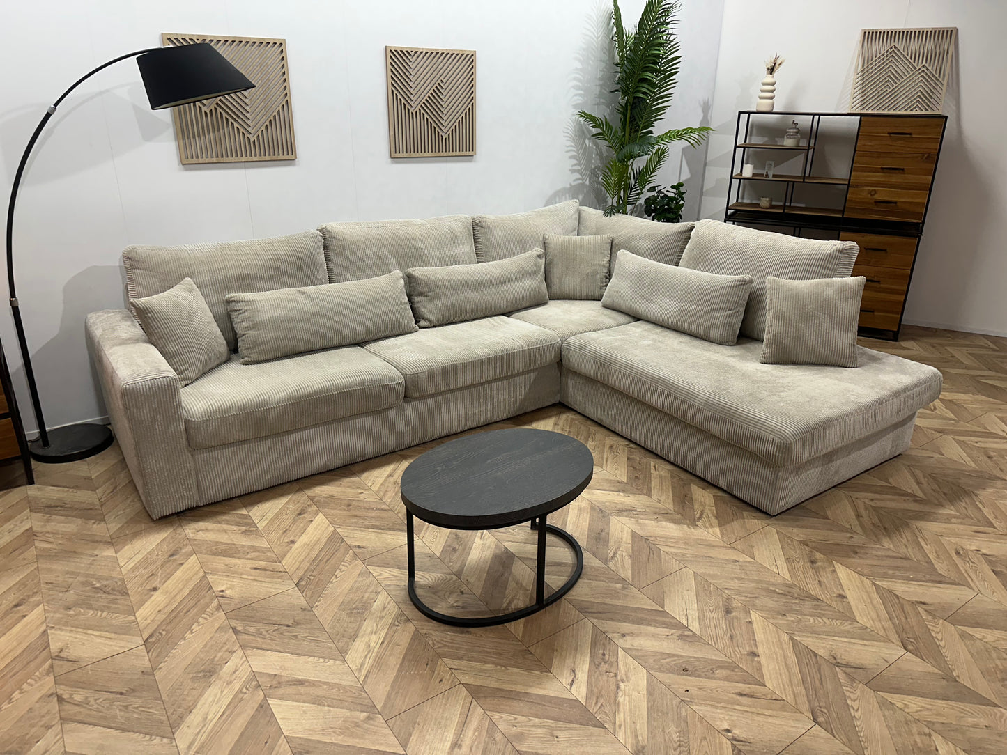 Crème Ribstof Hoekbank ~ Losse Kussens Met Afneembare Hoezen