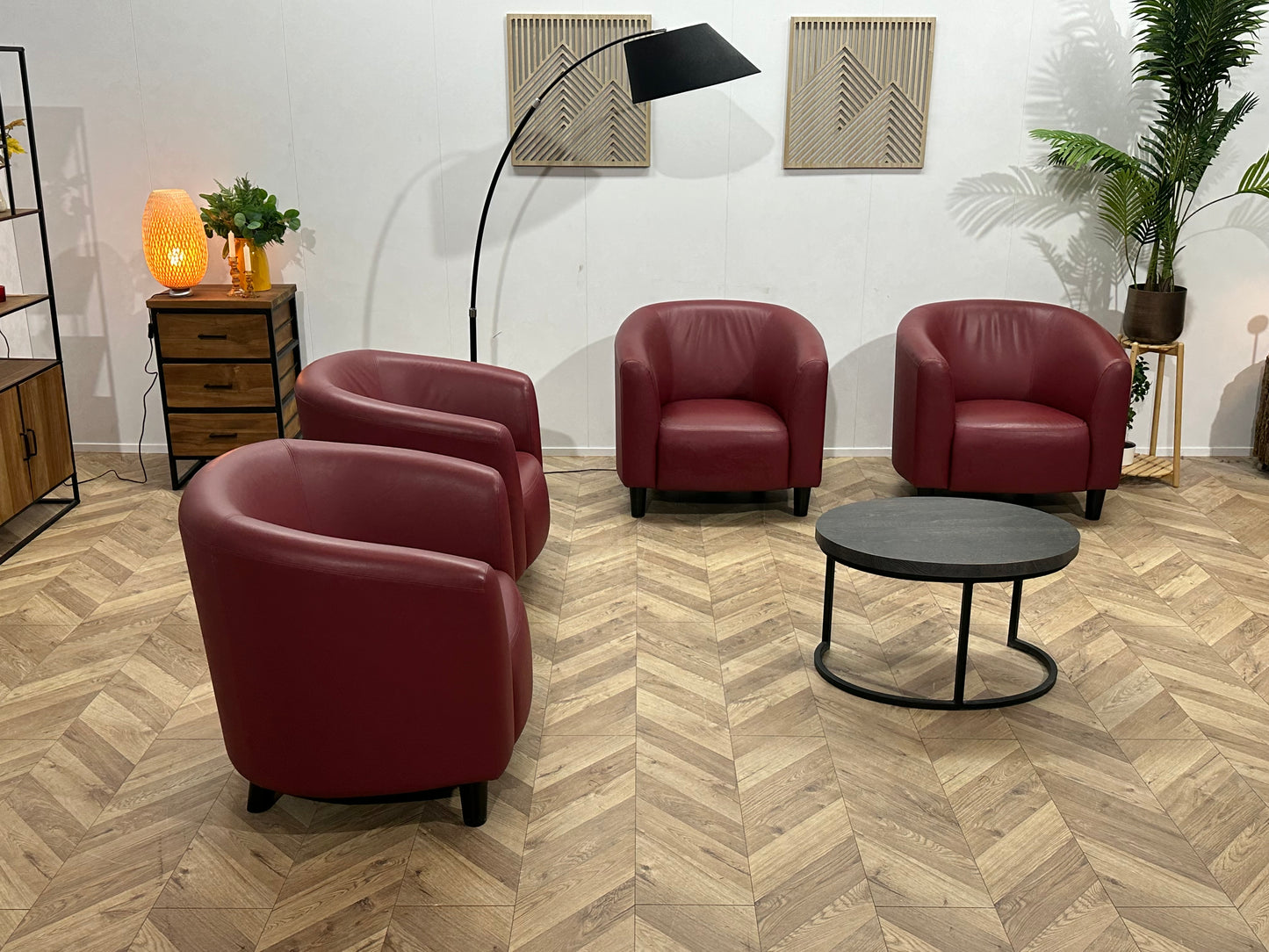 Rode Echt Lederen Stoelen Set