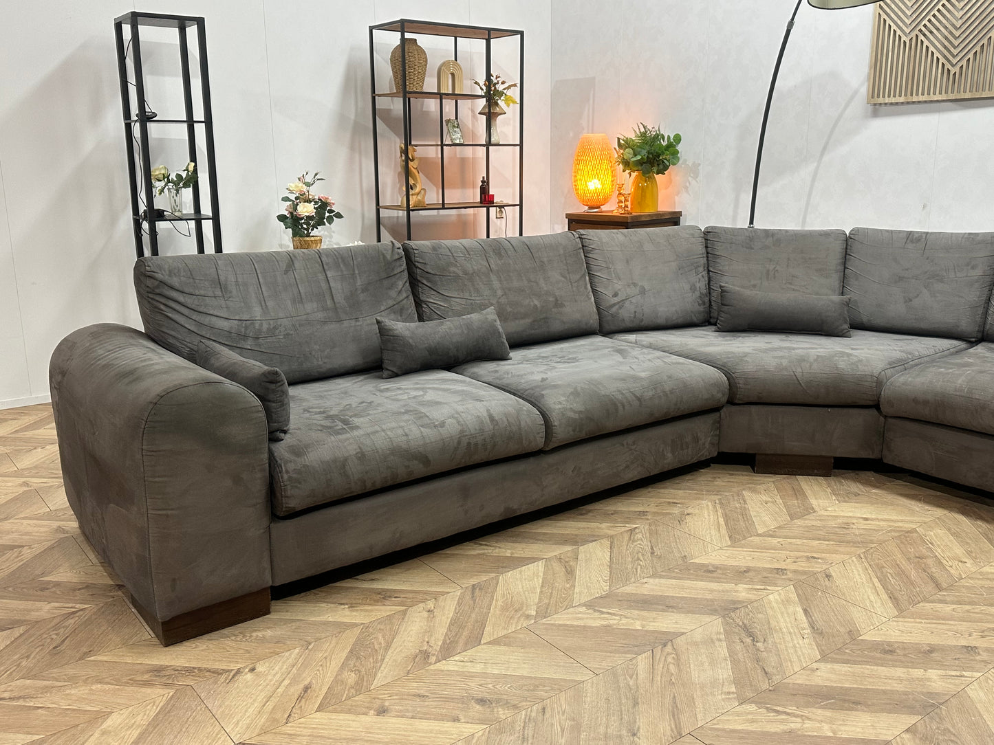 Antraciet Suède Stoffen Hoekbank Inc Hocker ~ Losse Kussens Met Afneembare Hoezen