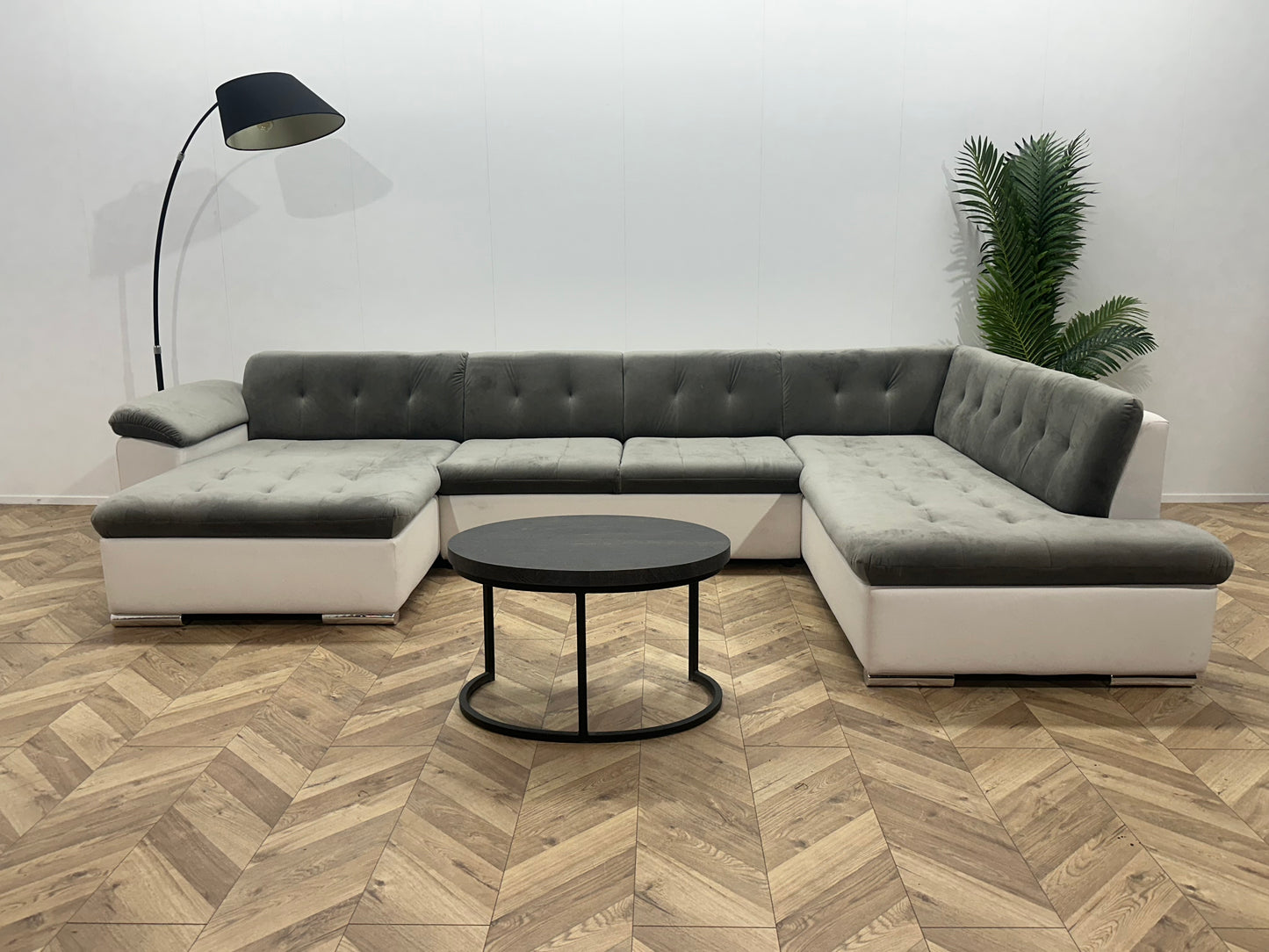 !Showroommodel! Grijze/Witte Velvet/Lederen U Bank