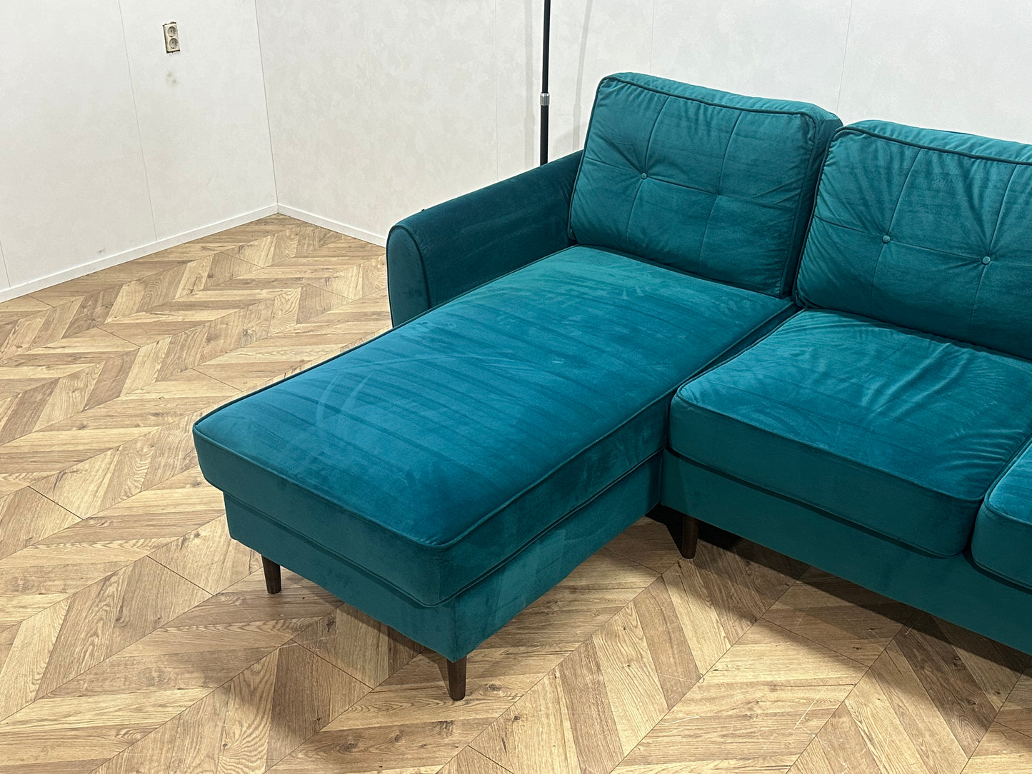 Blauwe Velvet Hoekbank ~ Losse Kussens Met Afneembare Hoezen